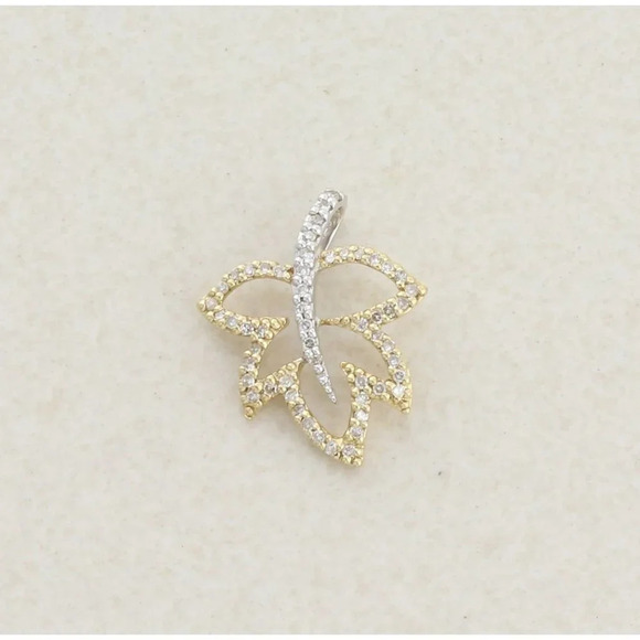 Jewelry - Pendant Only 14k White Gold and Yellow Gold Diamond Necklace Leaf Pendant
